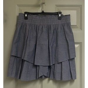 GARNET HILL Skirt Size 14 Blue Chambray Mini Tier Ruffles Elastic Waist Cotton